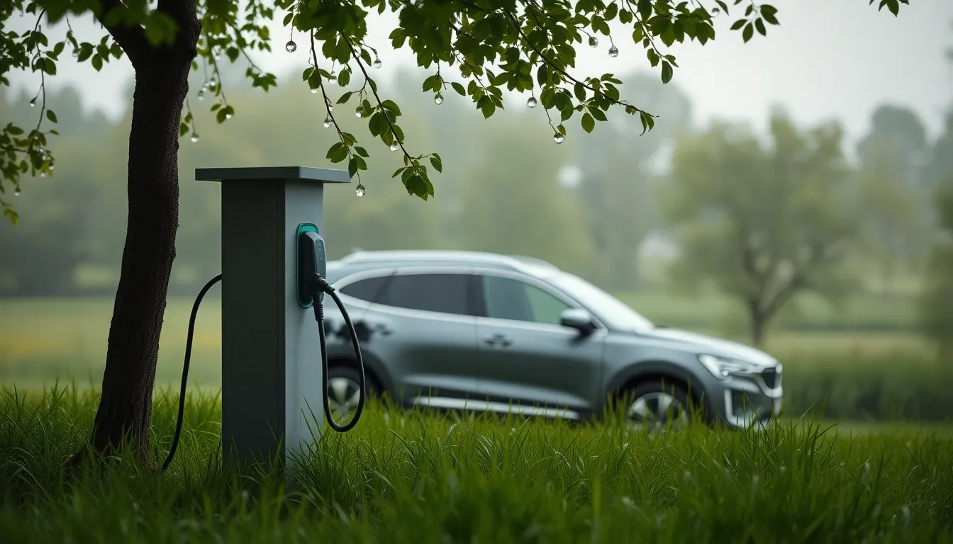 전기차 충전소에서 충전 중인 전기차